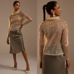 Anthropologie Sheer Sequin Turtleneck